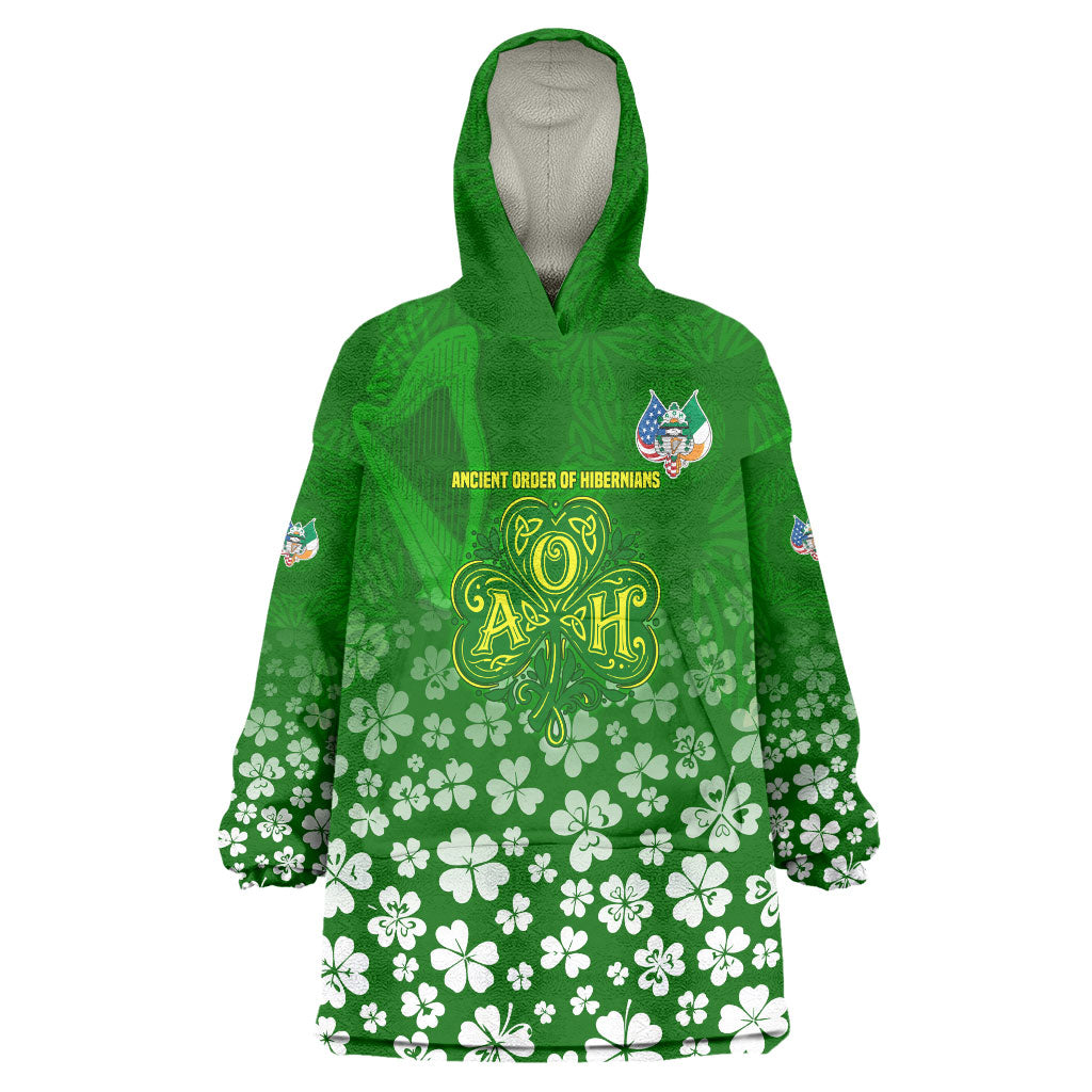 Ancient Order Of Hibernians Wearable Blanket Hoodie Irish Celtic Knotwork - Shamrock Harp