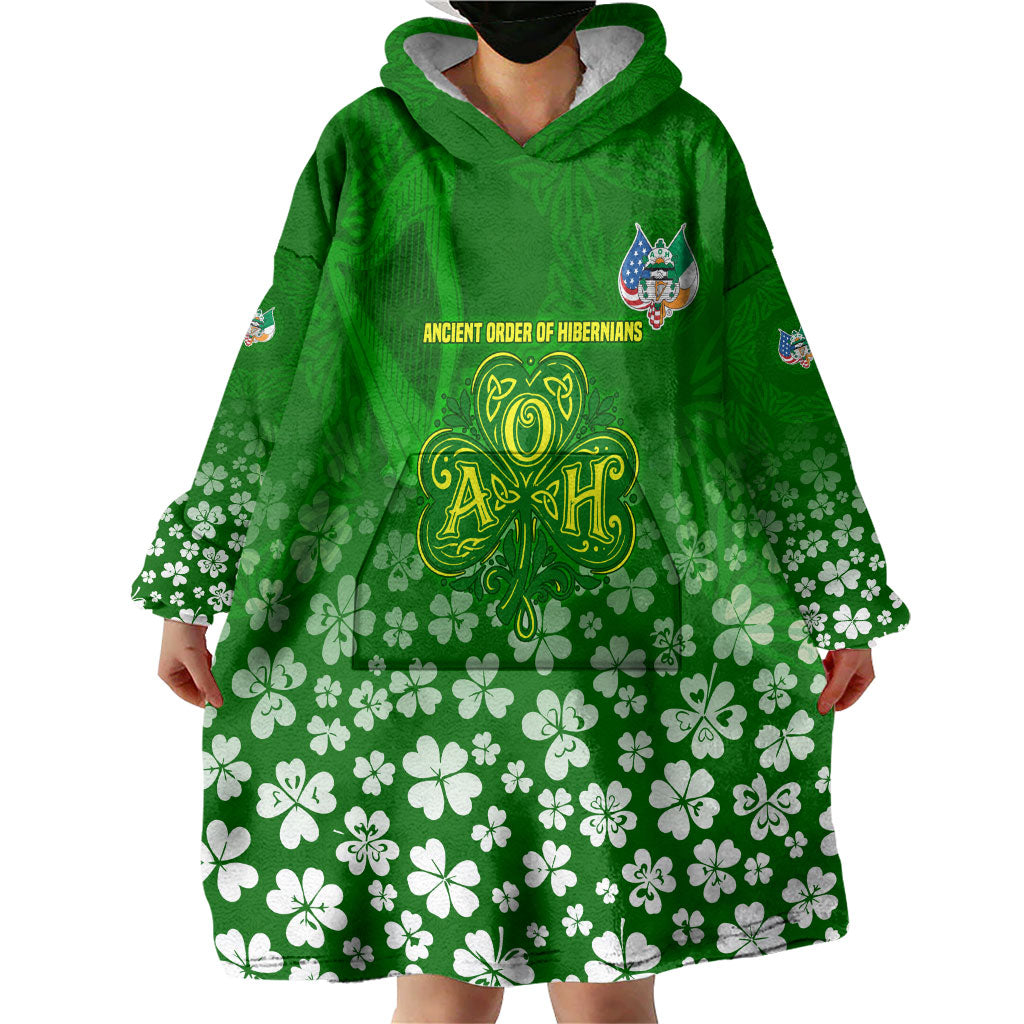 Ancient Order Of Hibernians Wearable Blanket Hoodie Irish Celtic Knotwork - Shamrock Harp