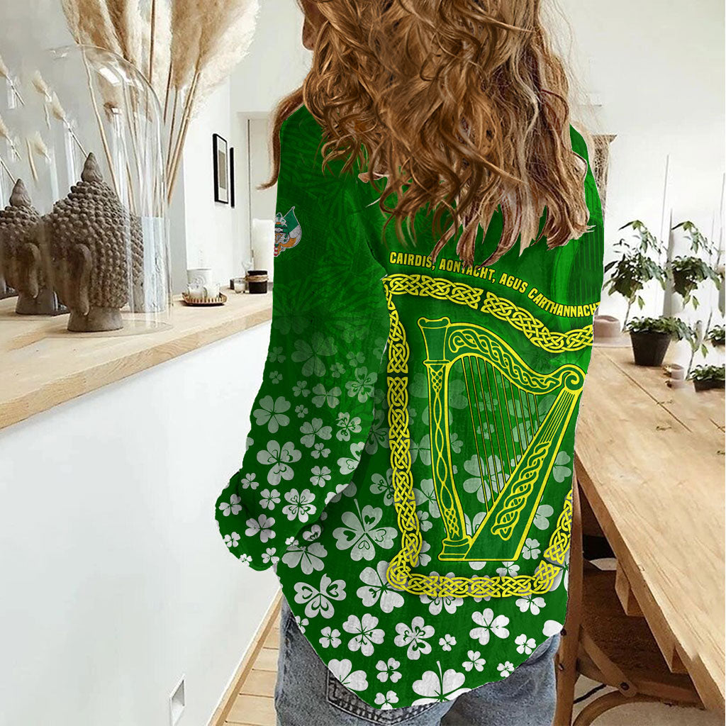 Ancient Order Of Hibernians Women Casual Shirt Irish Celtic Knotwork - Shamrock Harp