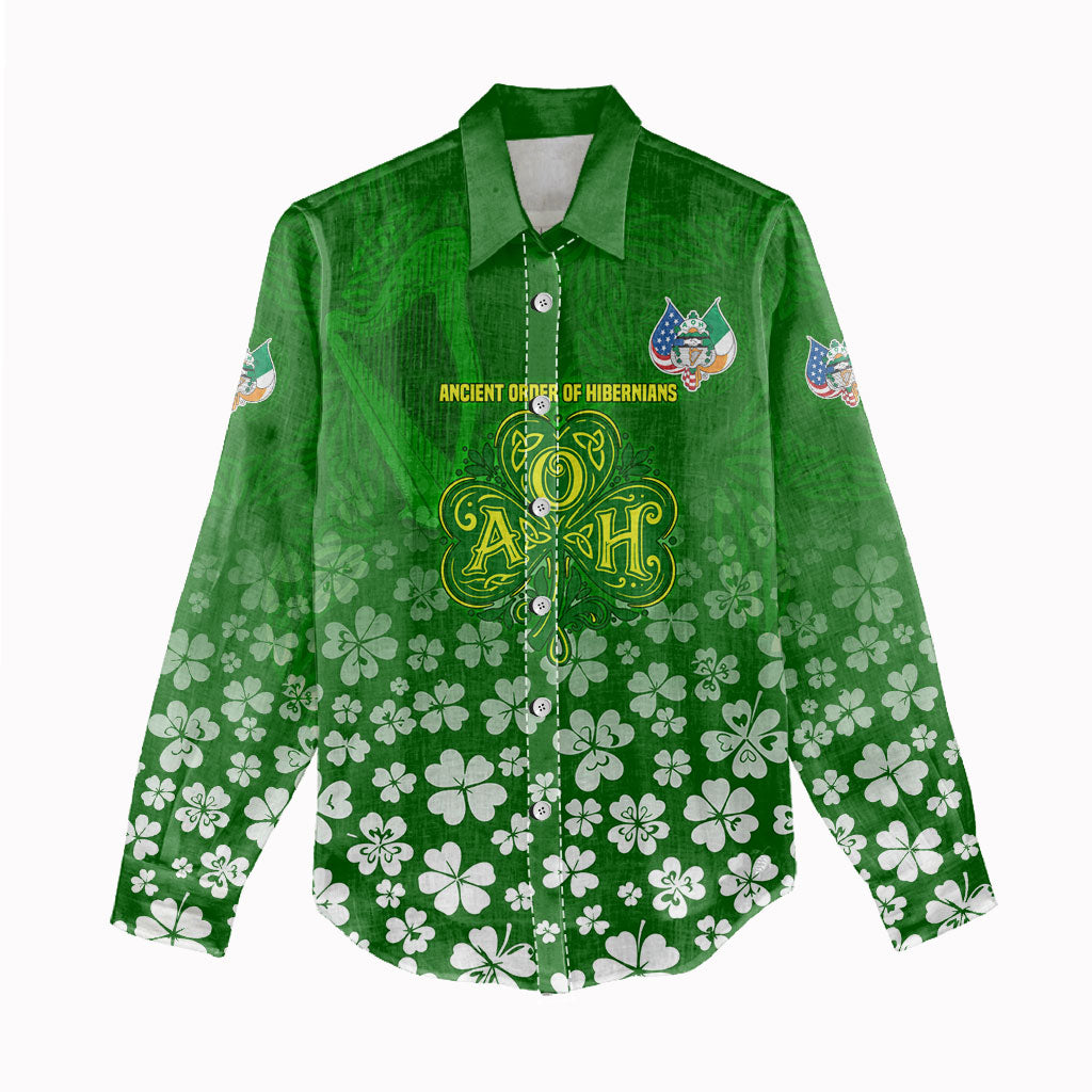 Ancient Order Of Hibernians Women Casual Shirt Irish Celtic Knotwork - Shamrock Harp
