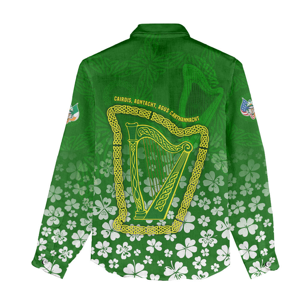 Ancient Order Of Hibernians Women Casual Shirt Irish Celtic Knotwork - Shamrock Harp