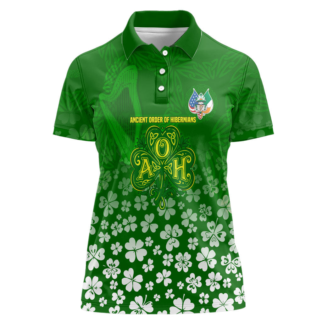 Ancient Order Of Hibernians Women Polo Shirt Irish Celtic Knotwork - Shamrock Harp