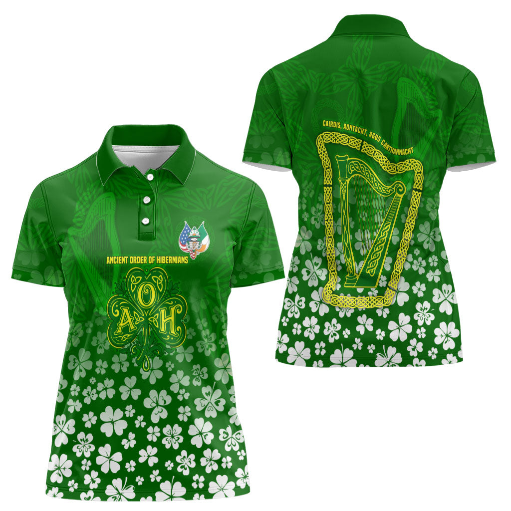 Ancient Order Of Hibernians Women Polo Shirt Irish Celtic Knotwork - Shamrock Harp