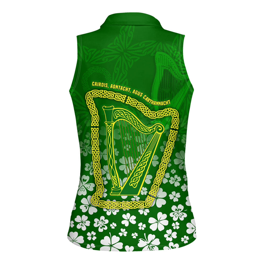 Ancient Order Of Hibernians Women Sleeveless Polo Shirt Irish Celtic Knotwork - Shamrock Harp