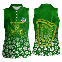 Ancient Order Of Hibernians Women Sleeveless Polo Shirt Irish Celtic Knotwork - Shamrock Harp
