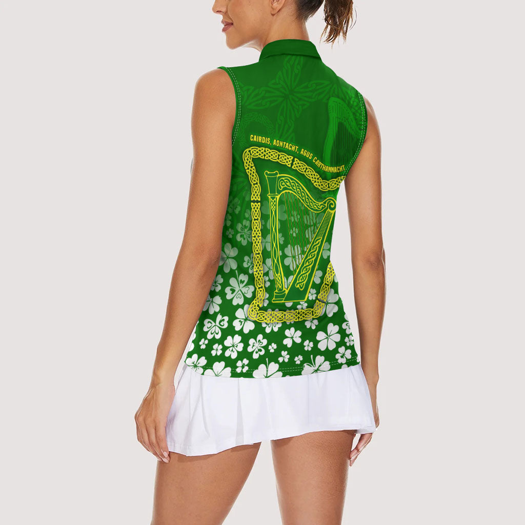 Ancient Order Of Hibernians Women Sleeveless Polo Shirt Irish Celtic Knotwork - Shamrock Harp