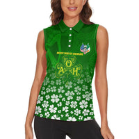 Ancient Order Of Hibernians Women Sleeveless Polo Shirt Irish Celtic Knotwork - Shamrock Harp