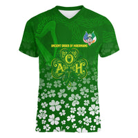 Ancient Order Of Hibernians Women V-Neck T-Shirt Irish Celtic Knotwork - Shamrock Harp