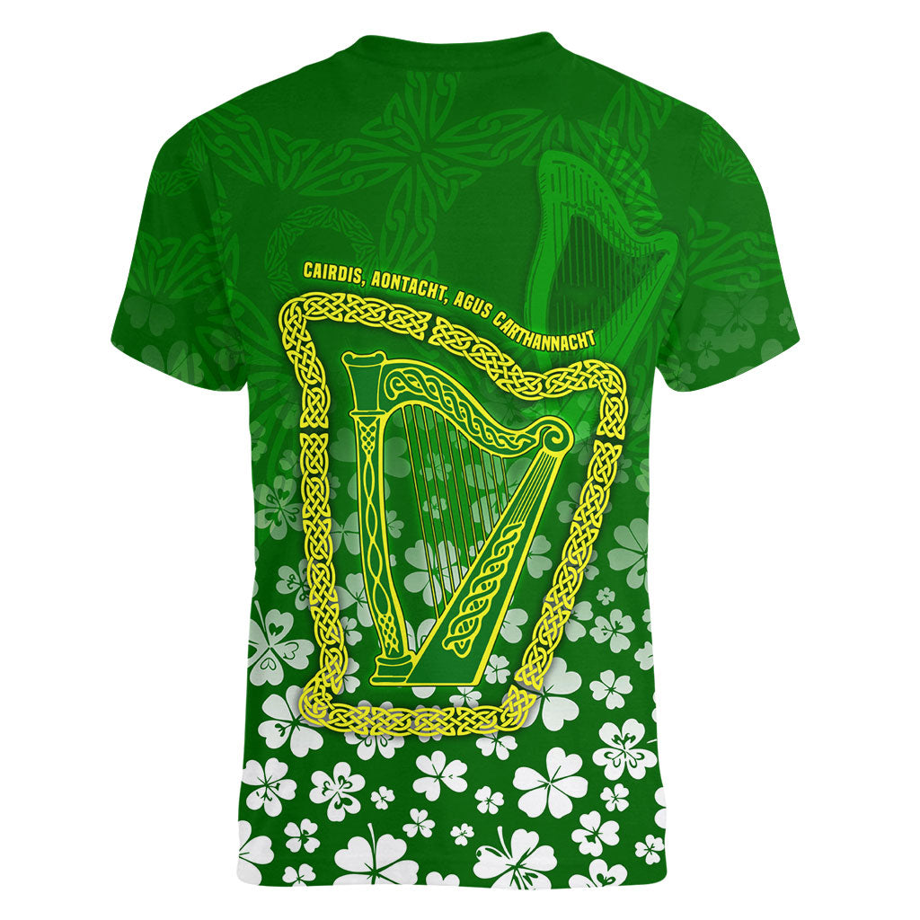 Ancient Order Of Hibernians Women V-Neck T-Shirt Irish Celtic Knotwork - Shamrock Harp