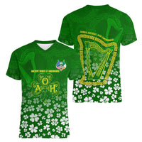 Ancient Order Of Hibernians Women V-Neck T-Shirt Irish Celtic Knotwork - Shamrock Harp