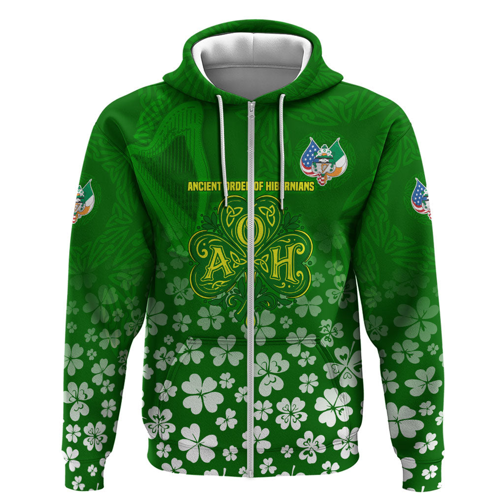 Ancient Order Of Hibernians Zip Hoodie Irish Celtic Knotwork - Shamrock Harp