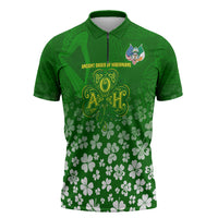 Ancient Order Of Hibernians Zipper Polo Shirt Irish Celtic Knotwork - Shamrock Harp