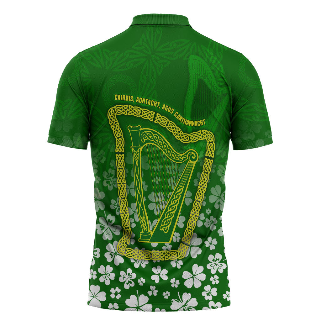 Ancient Order Of Hibernians Zipper Polo Shirt Irish Celtic Knotwork - Shamrock Harp