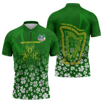 Ancient Order Of Hibernians Zipper Polo Shirt Irish Celtic Knotwork - Shamrock Harp