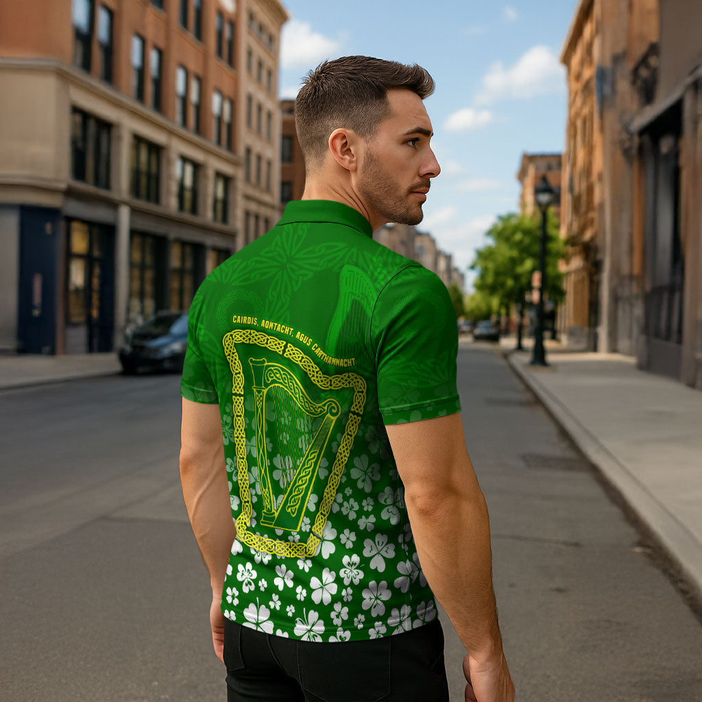 Ancient Order Of Hibernians Zipper Polo Shirt Irish Celtic Knotwork - Shamrock Harp