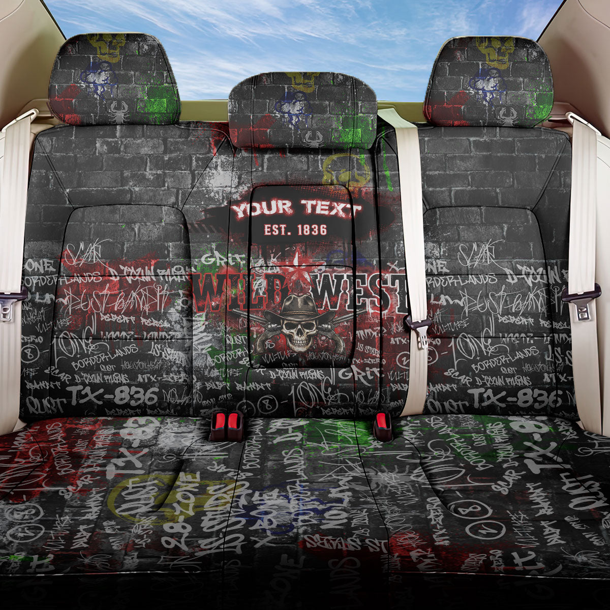 Personalized Wild West Borderlands Back Car Seat Cover Urban Street Graffiti Art Skull Scorpion Symbols