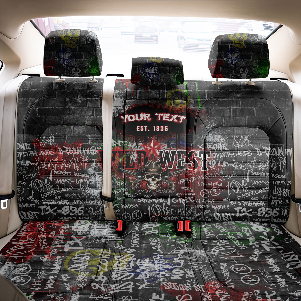 Personalized Wild West Borderlands Back Car Seat Cover Urban Street Graffiti Art Skull Scorpion Symbols