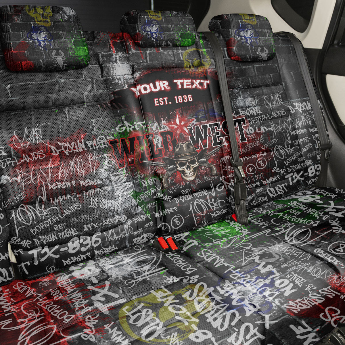 Personalized Wild West Borderlands Back Car Seat Cover Urban Street Graffiti Art Skull Scorpion Symbols