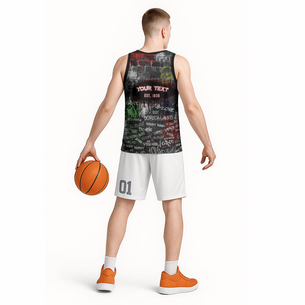 Personalized Wild West Borderlands Basketball Jersey Urban Street Graffiti Art Skull Scorpion Symbols