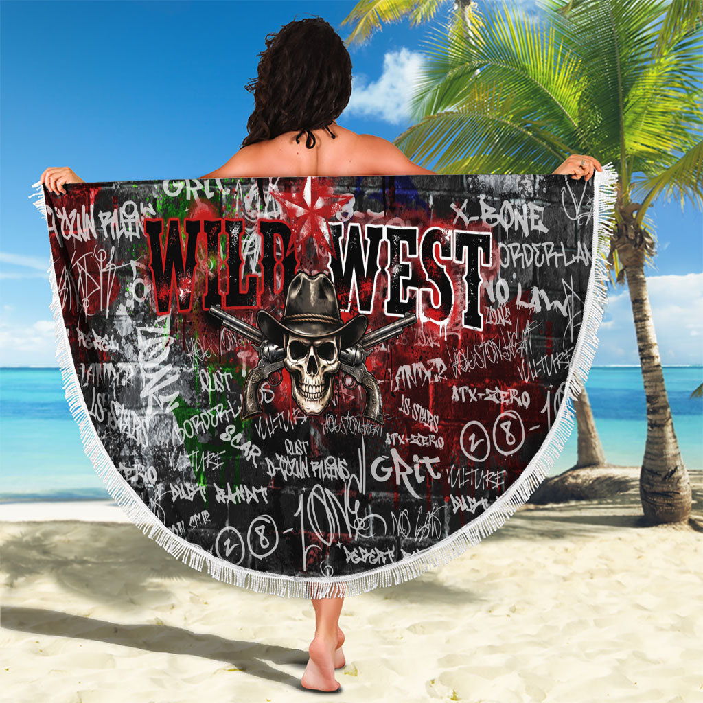 Personalized Wild West Borderlands Beach Blanket Urban Street Graffiti Art Skull Scorpion Symbols