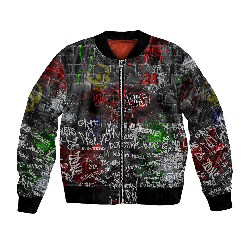 Personalized Wild West Borderlands Bomber Jacket Urban Street Graffiti Art Skull Scorpion Symbols