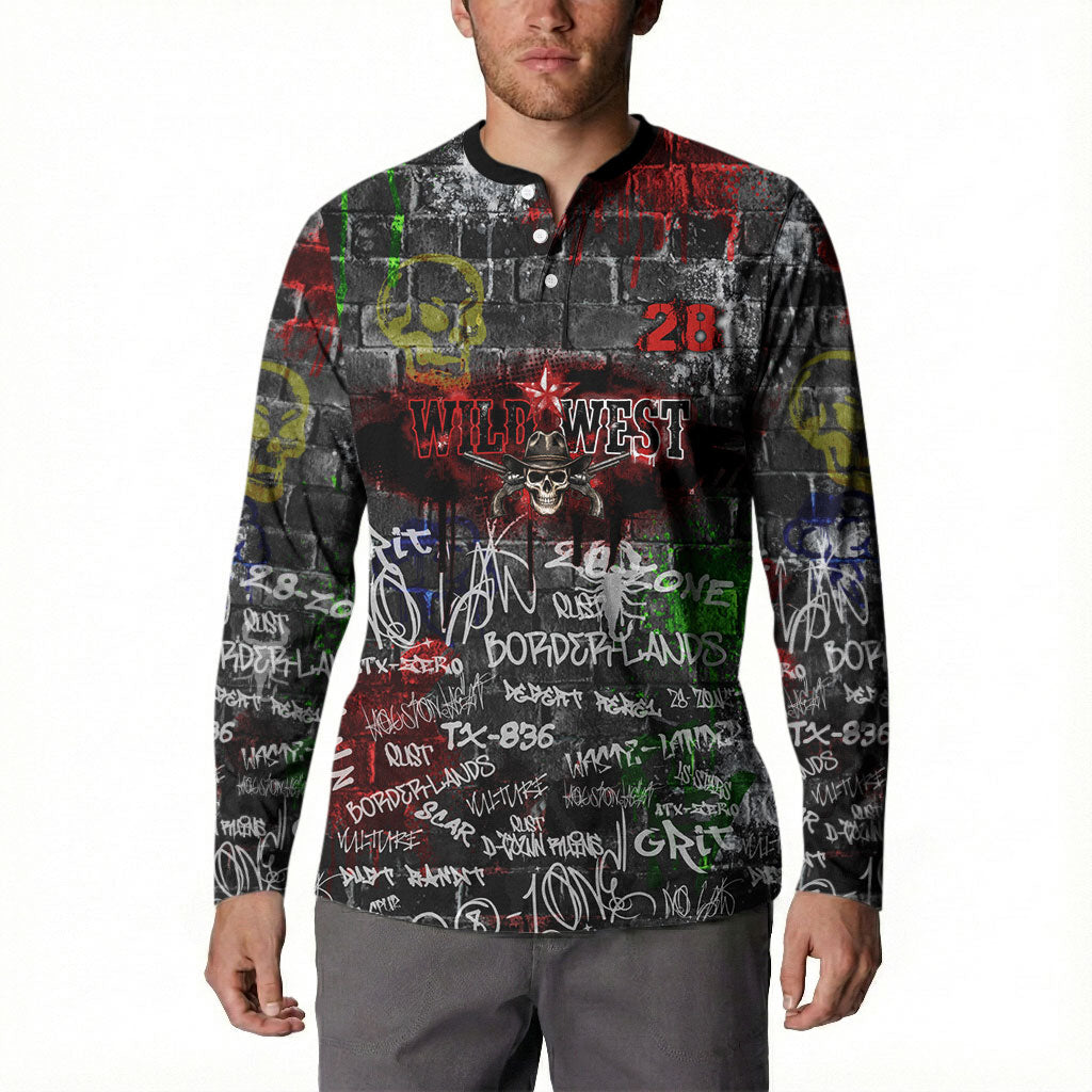 Personalized Wild West Borderlands Button Sweatshirt Urban Street Graffiti Art Skull Scorpion Symbols