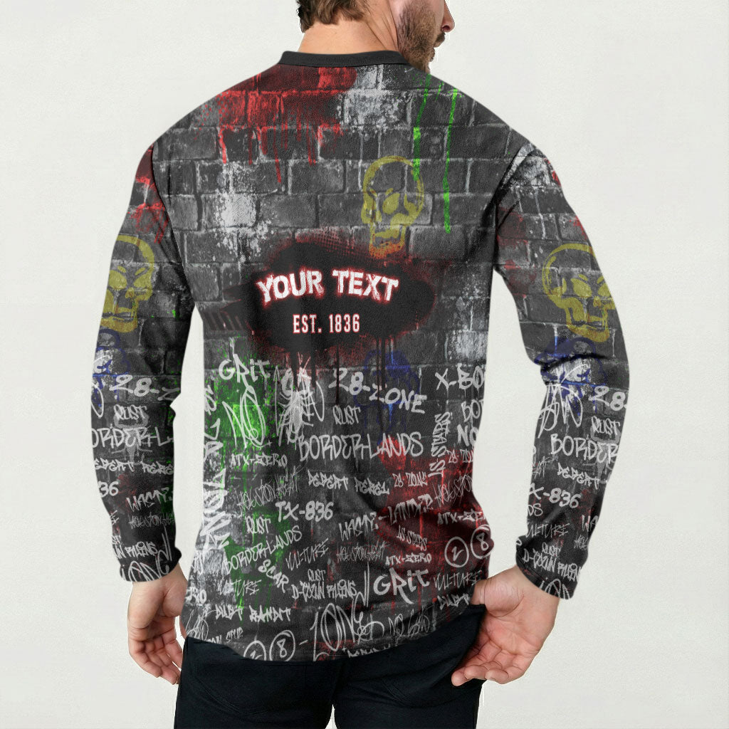 Personalized Wild West Borderlands Button Sweatshirt Urban Street Graffiti Art Skull Scorpion Symbols
