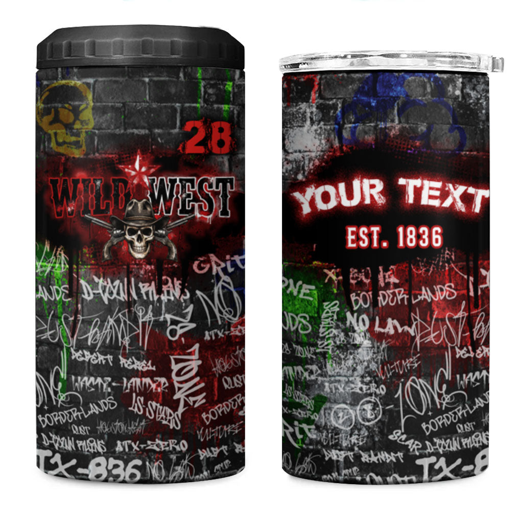 Personalized Wild West Borderlands 4 in 1 Can Cooler Tumbler Urban Street Graffiti Art Skull Scorpion Symbols