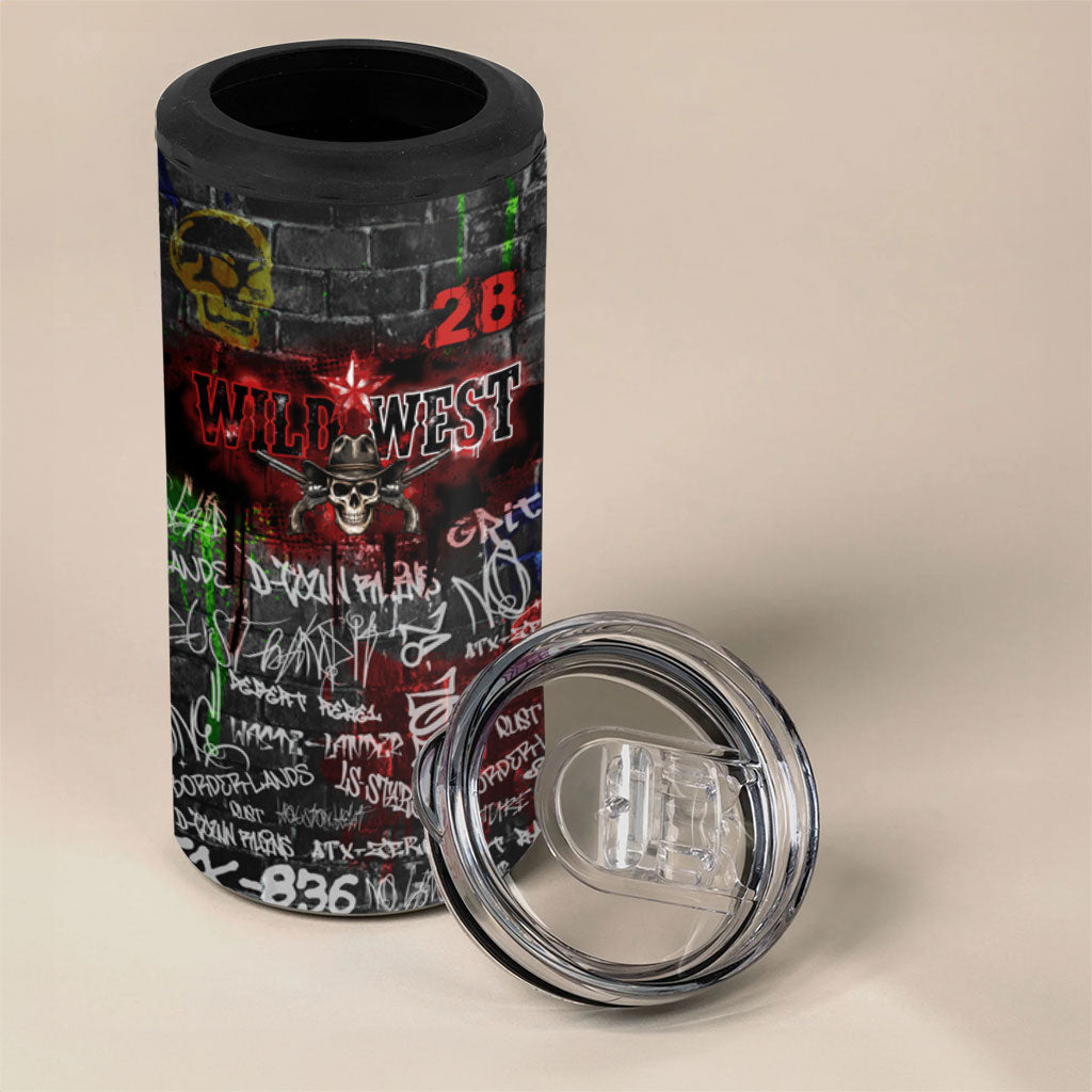 Personalized Wild West Borderlands 4 in 1 Can Cooler Tumbler Urban Street Graffiti Art Skull Scorpion Symbols
