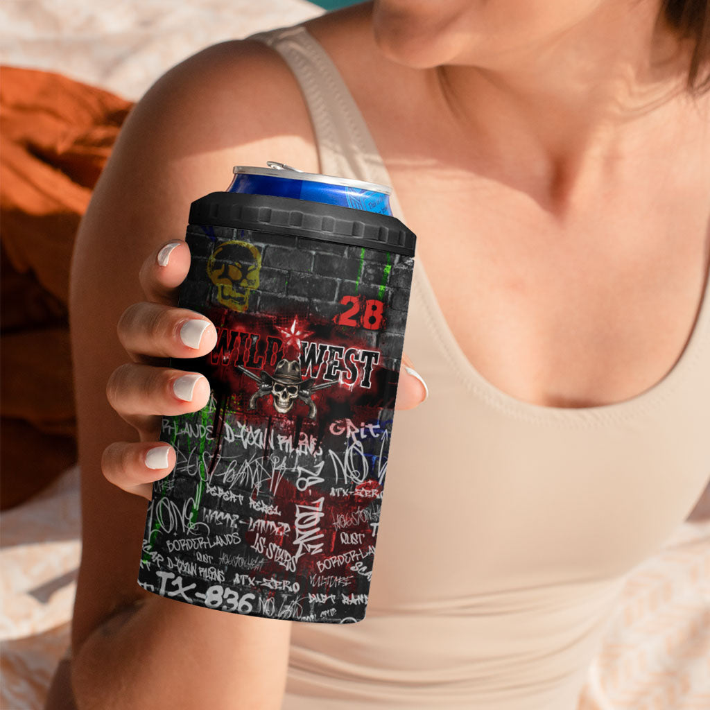 Personalized Wild West Borderlands 4 in 1 Can Cooler Tumbler Urban Street Graffiti Art Skull Scorpion Symbols