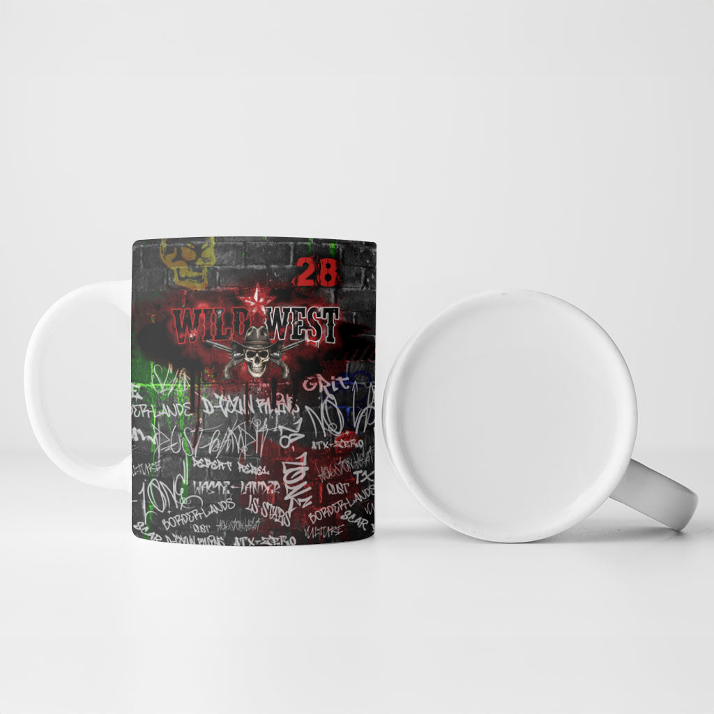 Personalized Wild West Borderlands Ceramic Mug Urban Street Graffiti Art Skull Scorpion Symbols