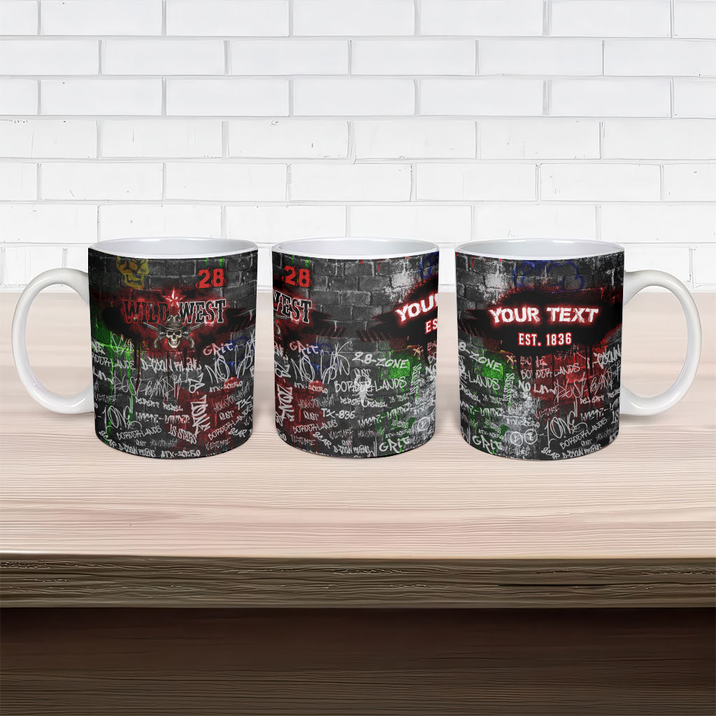 Personalized Wild West Borderlands Ceramic Mug Urban Street Graffiti Art Skull Scorpion Symbols