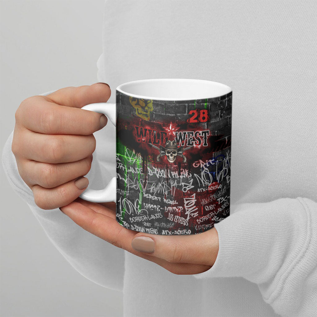 Personalized Wild West Borderlands Ceramic Mug Urban Street Graffiti Art Skull Scorpion Symbols