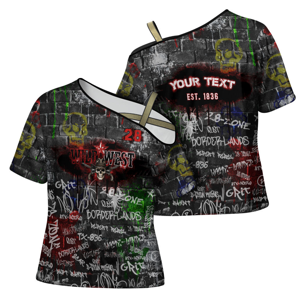 Personalized Wild West Borderlands Cross Shoulder Shirt Urban Street Graffiti Art Skull Scorpion Symbols
