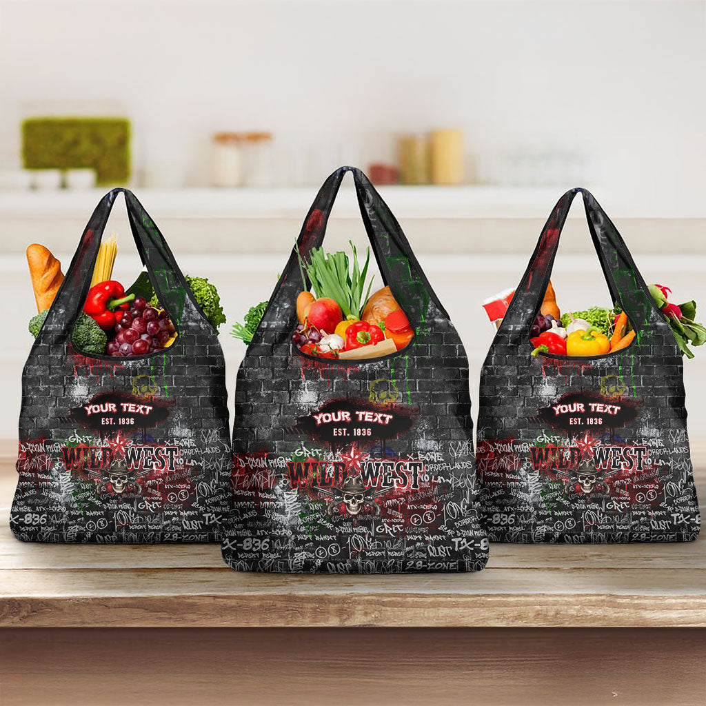Personalized Wild West Borderlands Grocery Bag Urban Street Graffiti Art Skull Scorpion Symbols