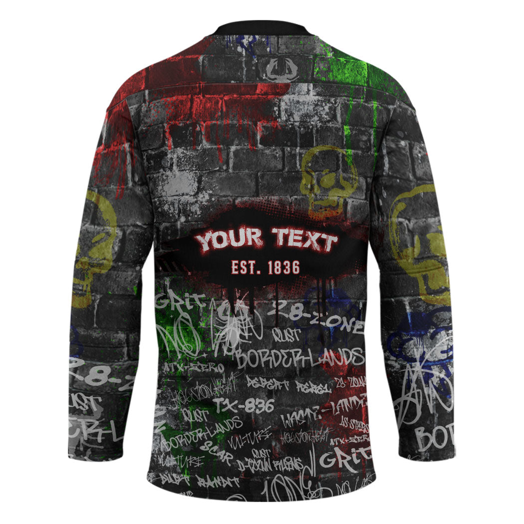 Personalized Wild West Borderlands Hockey Jersey Urban Street Graffiti Art Skull Scorpion Symbols