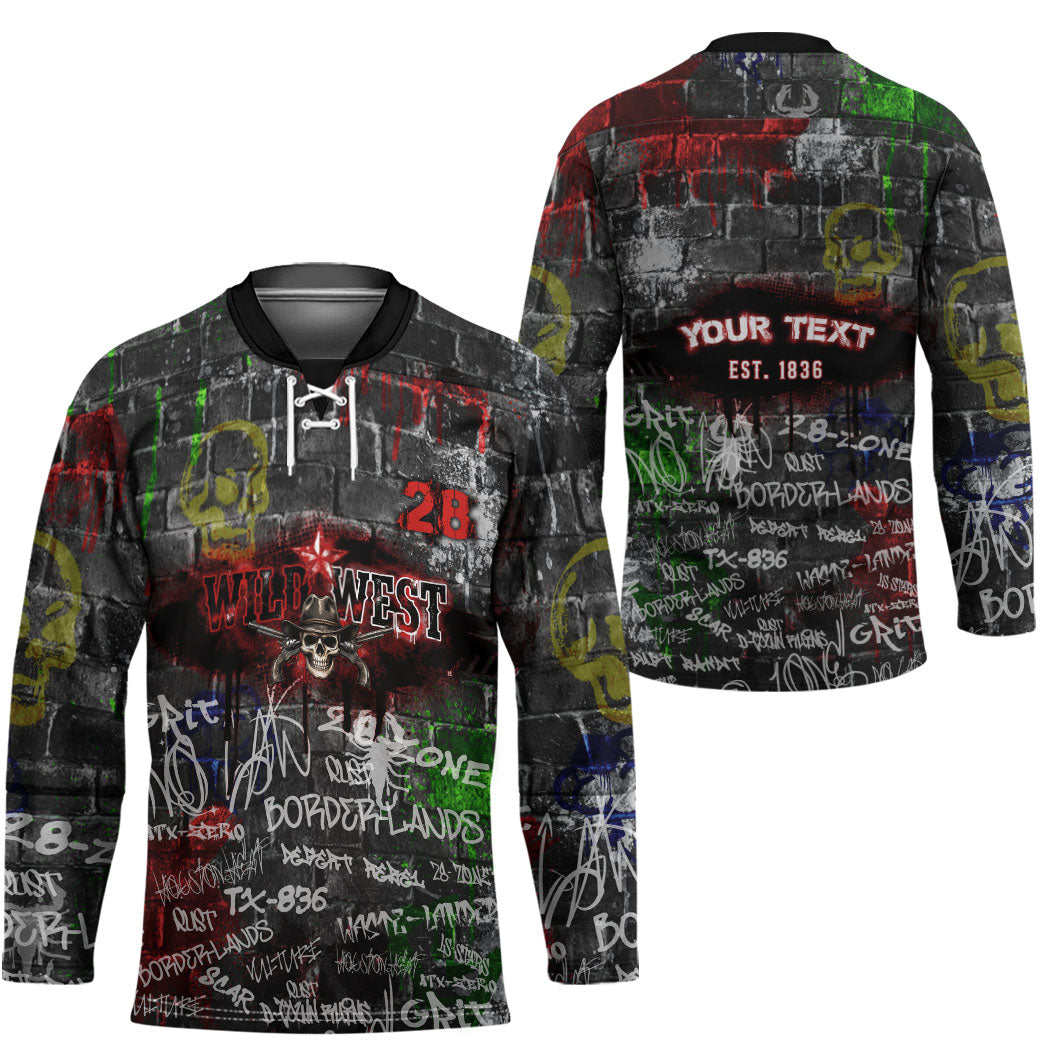 Personalized Wild West Borderlands Hockey Jersey Urban Street Graffiti Art Skull Scorpion Symbols