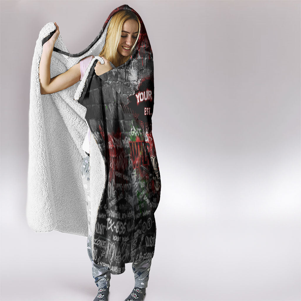 Personalized Wild West Borderlands Hooded Blanket Urban Street Graffiti Art Skull Scorpion Symbols