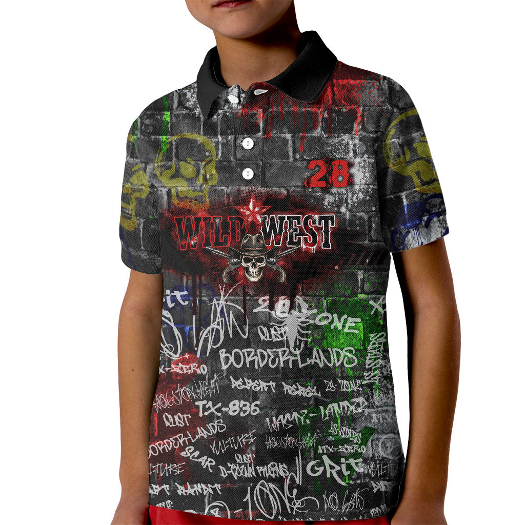 Personalized Wild West Borderlands Kid Polo Shirt Urban Street Graffiti Art Skull Scorpion Symbols