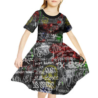 Personalized Wild West Borderlands Kid Short Sleeve Dress Urban Street Graffiti Art Skull Scorpion Symbols