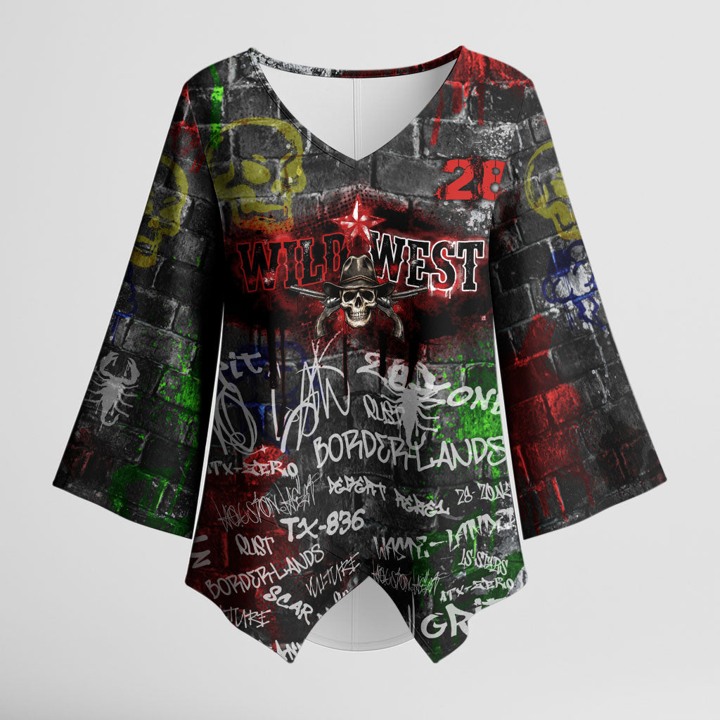 Personalized Wild West Borderlands Kimono Sleeve Blouse Urban Street Graffiti Art Skull Scorpion Symbols