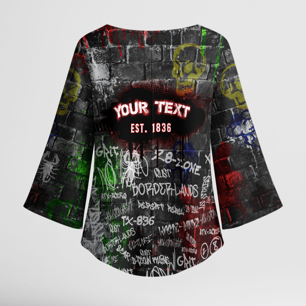 Personalized Wild West Borderlands Kimono Sleeve Blouse Urban Street Graffiti Art Skull Scorpion Symbols