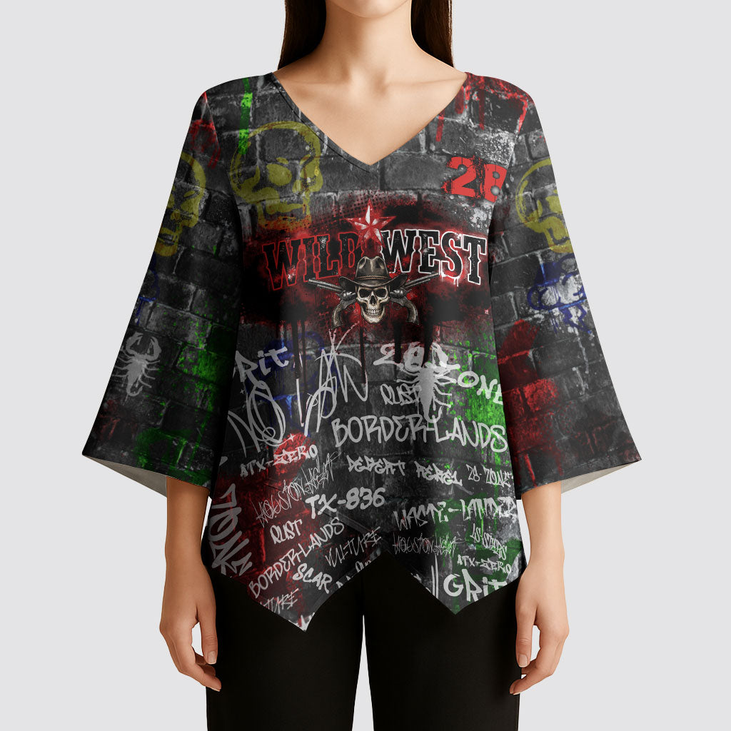 Personalized Wild West Borderlands Kimono Sleeve Blouse Urban Street Graffiti Art Skull Scorpion Symbols