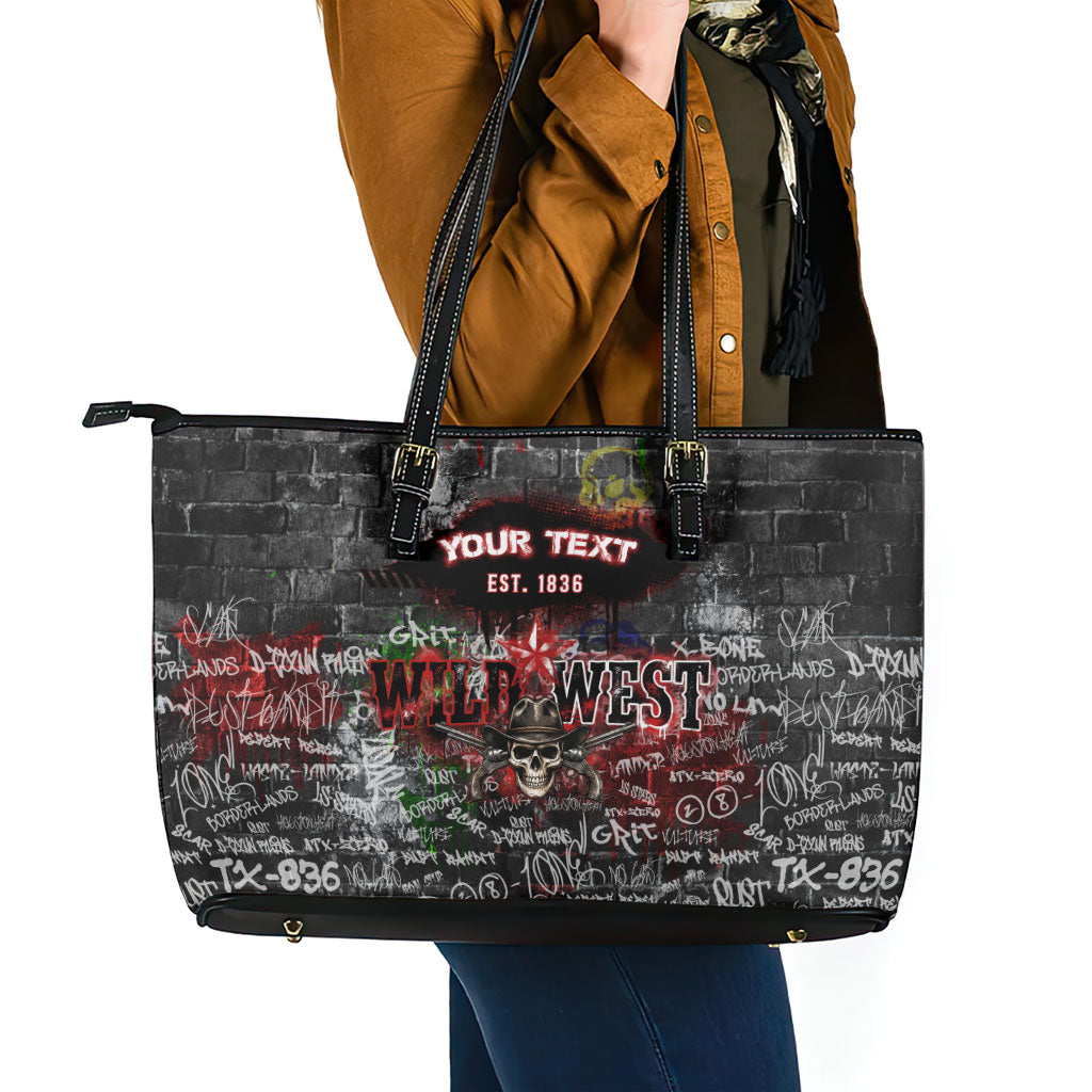 Personalized Wild West Borderlands Leather Tote Bag Urban Street Graffiti Art Skull Scorpion Symbols