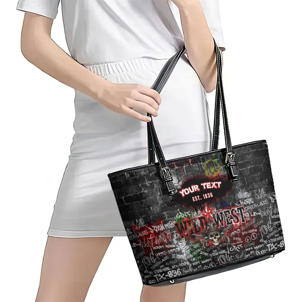 Personalized Wild West Borderlands Leather Tote Bag Urban Street Graffiti Art Skull Scorpion Symbols