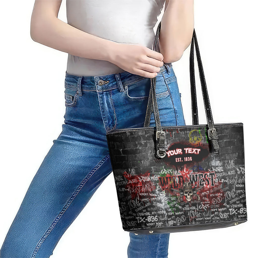 Personalized Wild West Borderlands Leather Tote Bag Urban Street Graffiti Art Skull Scorpion Symbols