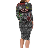 Personalized Wild West Borderlands Long Sleeve Bodycon Dress Urban Street Graffiti Art Skull Scorpion Symbols