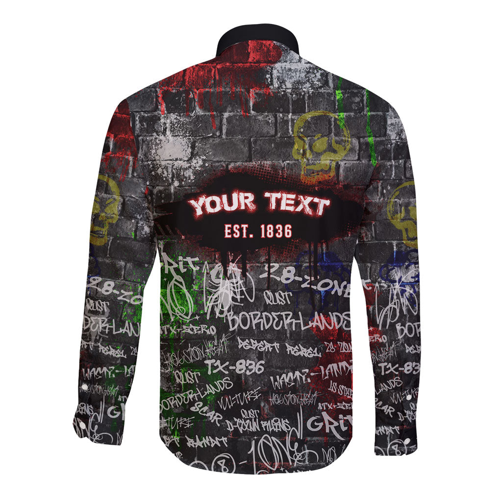 Personalized Wild West Borderlands Long Sleeve Button Shirt Urban Street Graffiti Art Skull Scorpion Symbols