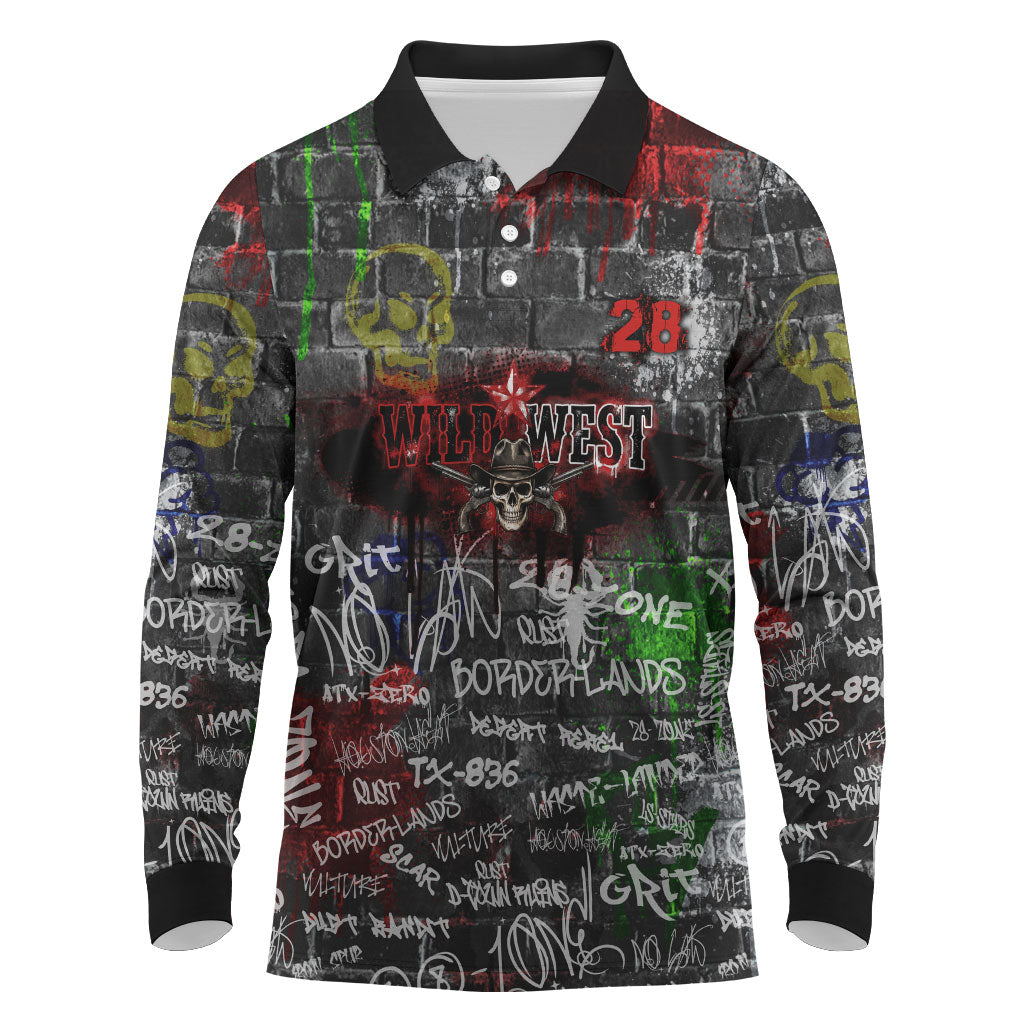 Personalized Wild West Borderlands Long Sleeve Polo Shirt Urban Street Graffiti Art Skull Scorpion Symbols