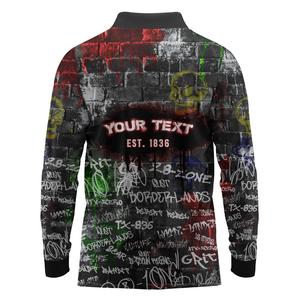 Personalized Wild West Borderlands Long Sleeve Polo Shirt Urban Street Graffiti Art Skull Scorpion Symbols